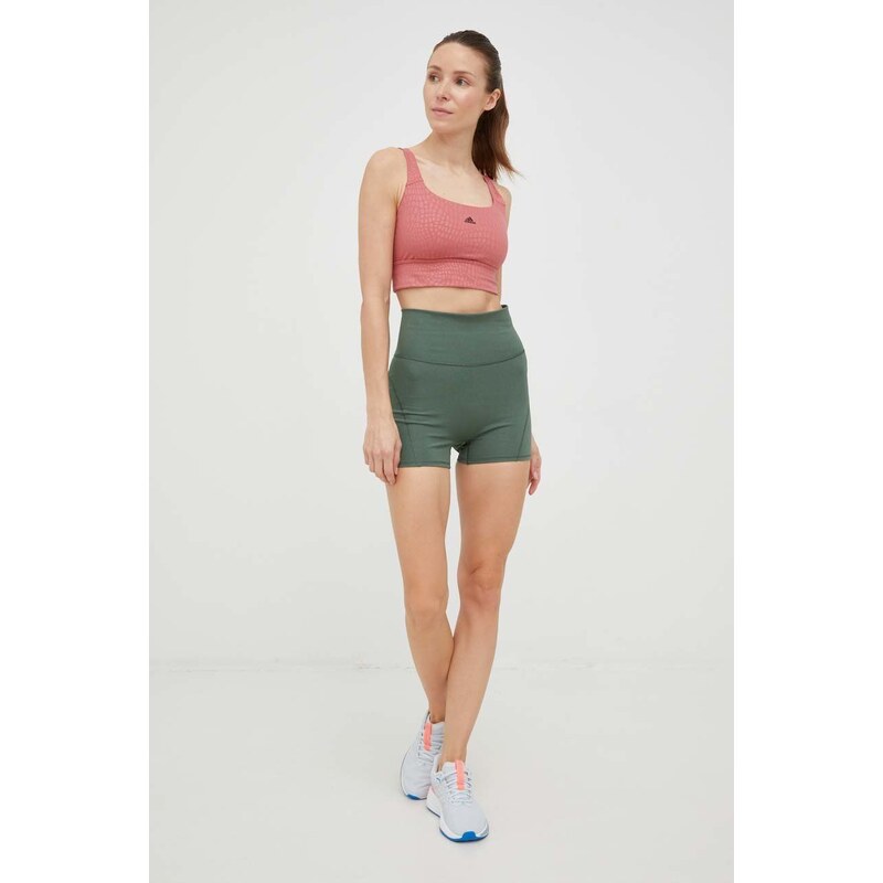 Šortky na jógu adidas Performance Studio Lux Fire zelená barva, high waist