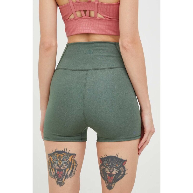 Šortky na jógu adidas Performance Studio Lux Fire zelená barva, high waist