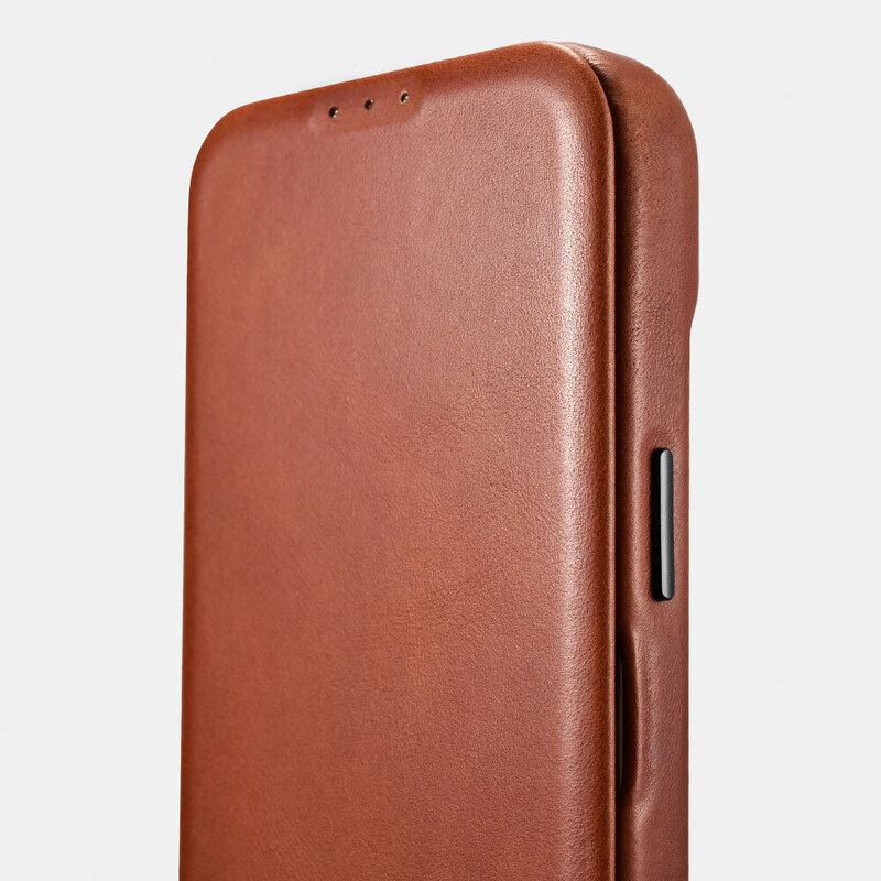 Knížkové pouzdro pro iPhone 14 Pro - iCarer, Curved Edge MagSafe Brown