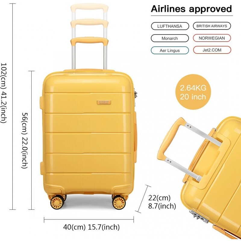 Cestovní kufr na kolečkách Kono Classic Collection - žlutý 50L