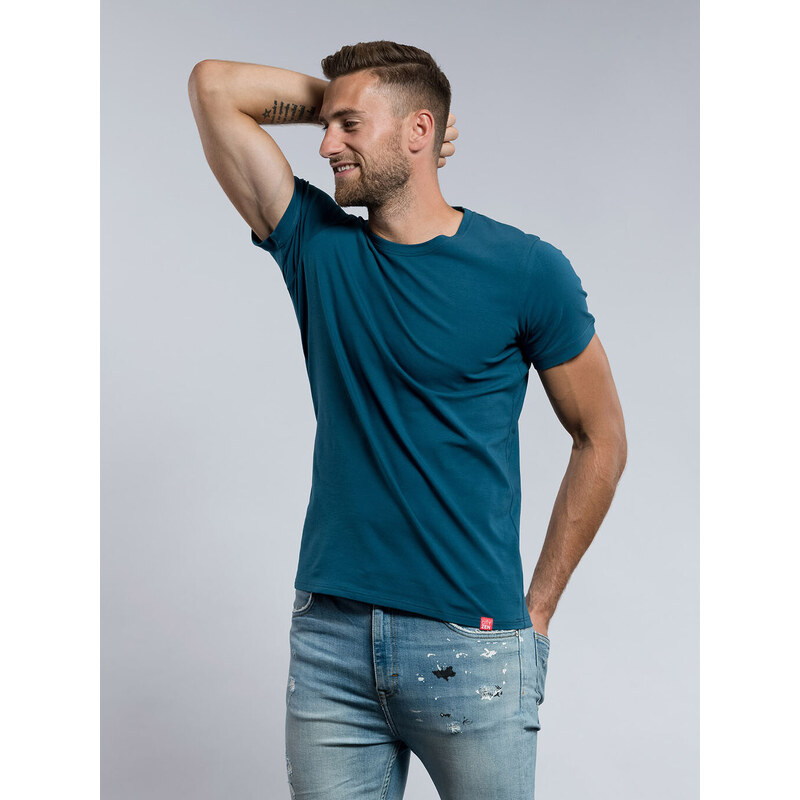 Pánské tričko CityZen DAVOS slim fit modrozelené s elastanem