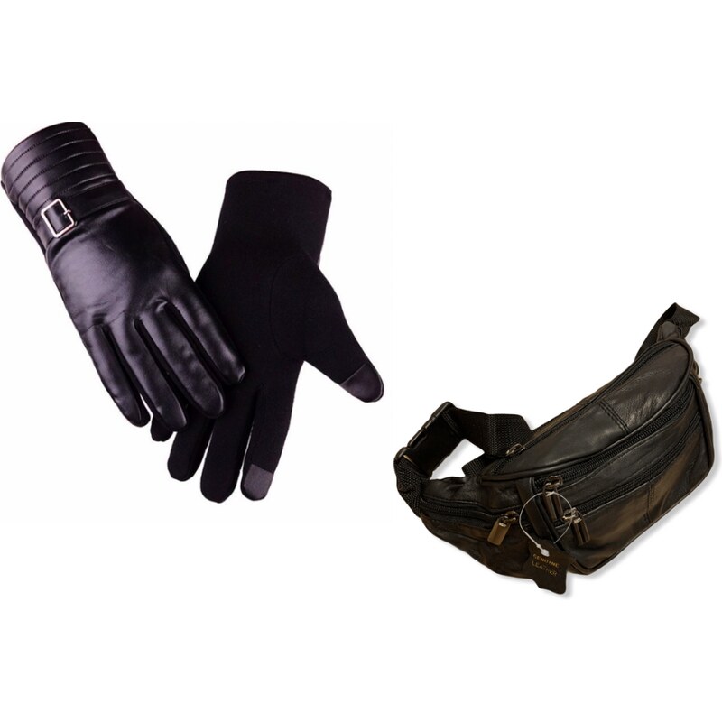 PÁNSKÝ VÁNOČNÍ BALÍČEK: Pánská kožená ledvinka Guard, Nexus + Pánské kožené rukavice YUPS, Holendam, černé