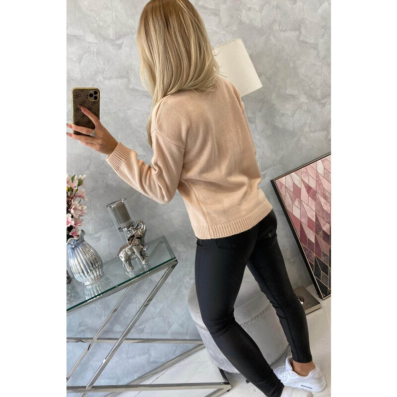 model 18745456 svetr s rolákem tmavě pudrově růžový - K-Fashion