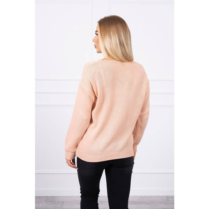 Svetr s výstřihem do model 18745742 pudrově růžový - K-Fashion