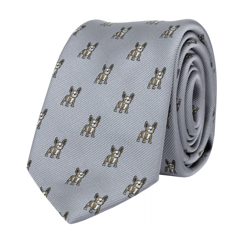 BUBIBUBI Světlešedá kravata s buldočky