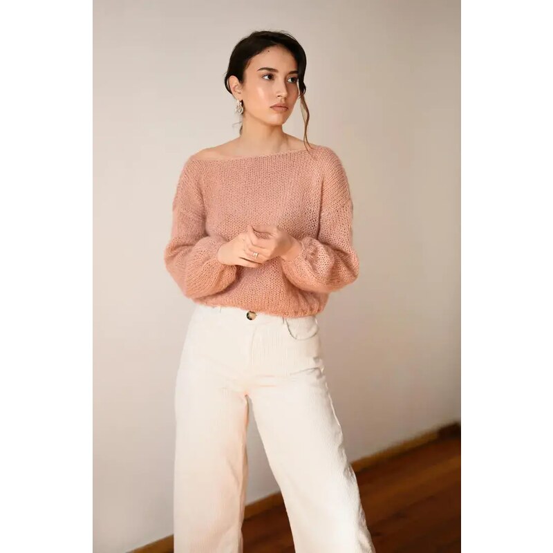 Plexida Deep V Mohair Sweater In Petal