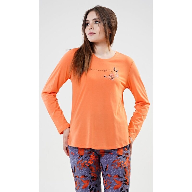 Vienetta Secret Dámské pyžamo dlouhé Nicol - oranžová