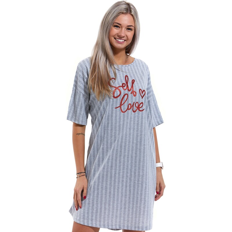 Naspani Šedá pruhovaná noční košilka pro ženy, Self love 1C3136