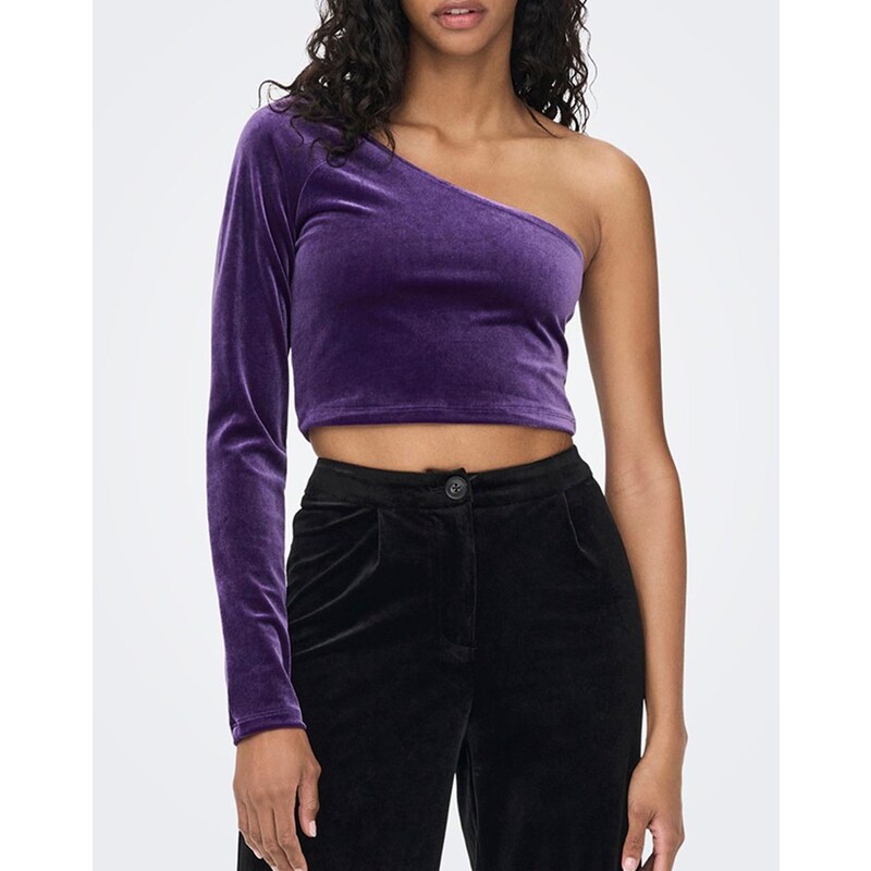 ONLY ONLSMOOTH ONE SHOULDER VELVET TOP JRS