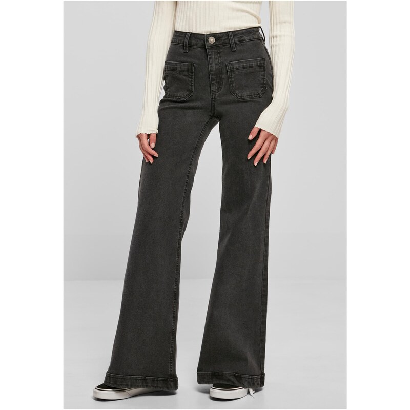 UC Ladies Dámské Vintage džíny Flared Denim - černé
