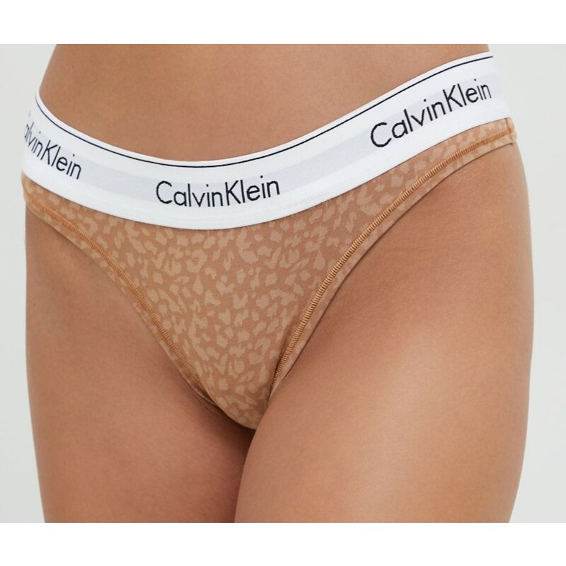 Calvin Klein Dámské tanga F3786E 796 hnědá/vzor - Calvin Kiein