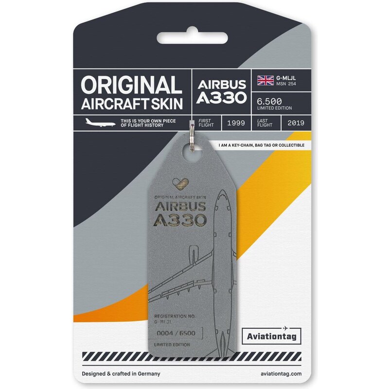 AVIATIONTAG Přívěsek z letadla Airbus A330-G-MLJL šedý 75539635