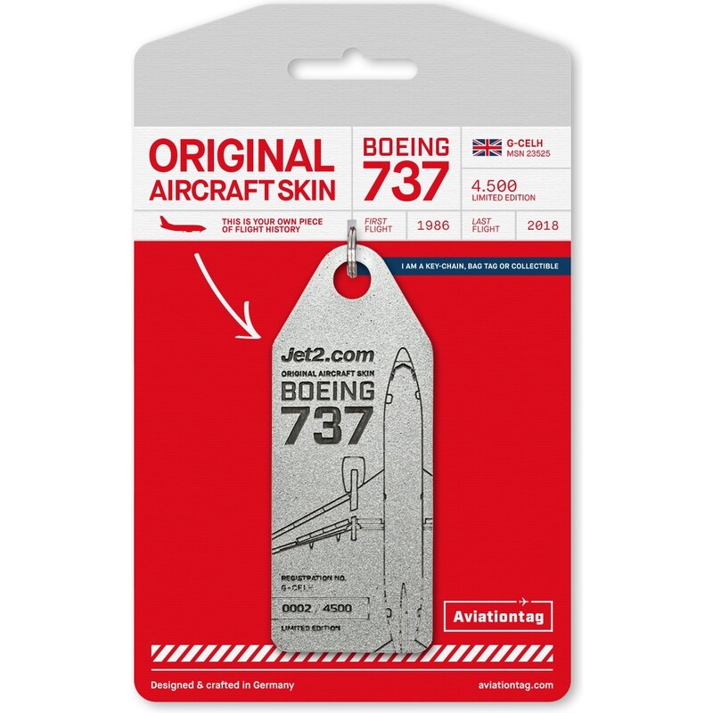 AVIATIONTAG Přívěsek z letadla Jet2 Boeing 737-G-CELH stříbrný 75539640