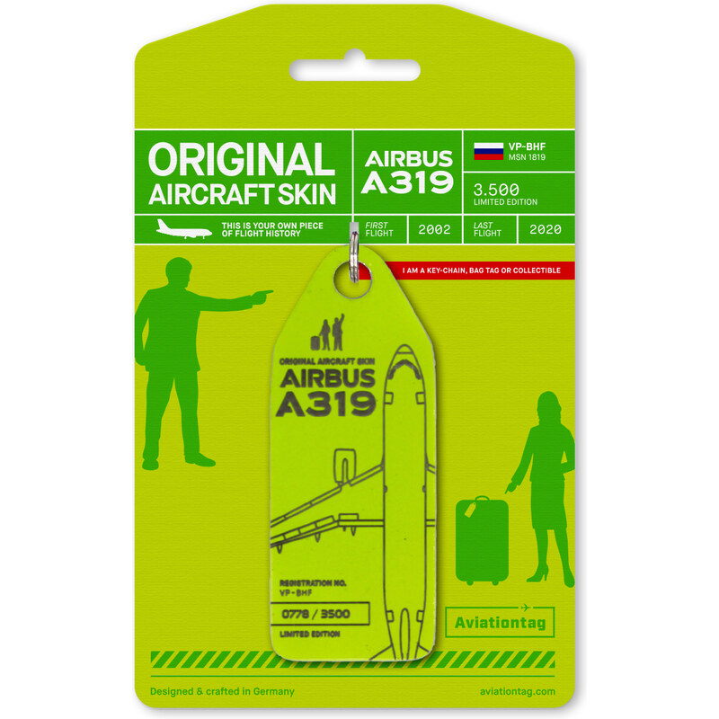 AVIATIONTAG Přívěsek z letadla Airbus A319-VP-BHF světle zelený