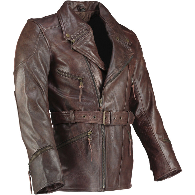 Pánský kožený 3/4 kabát Vintage s kapsami na chrániče - S / s chrániči +490,-Kč