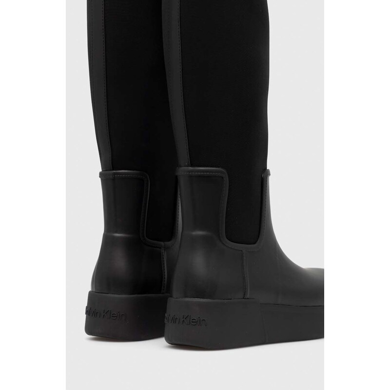 Holínky Calvin Klein Rain Boot Wedge High dámské, černá barva - GLAMI.cz