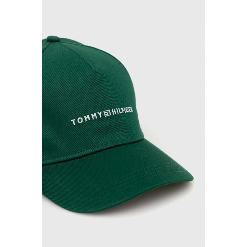 Bavlněná baseballová čepice Tommy Hilfiger zelená barva