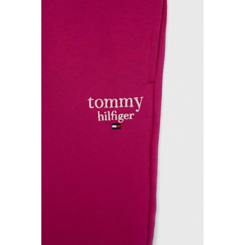 Dětské tepláky Tommy Hilfiger růžová barva, hladké