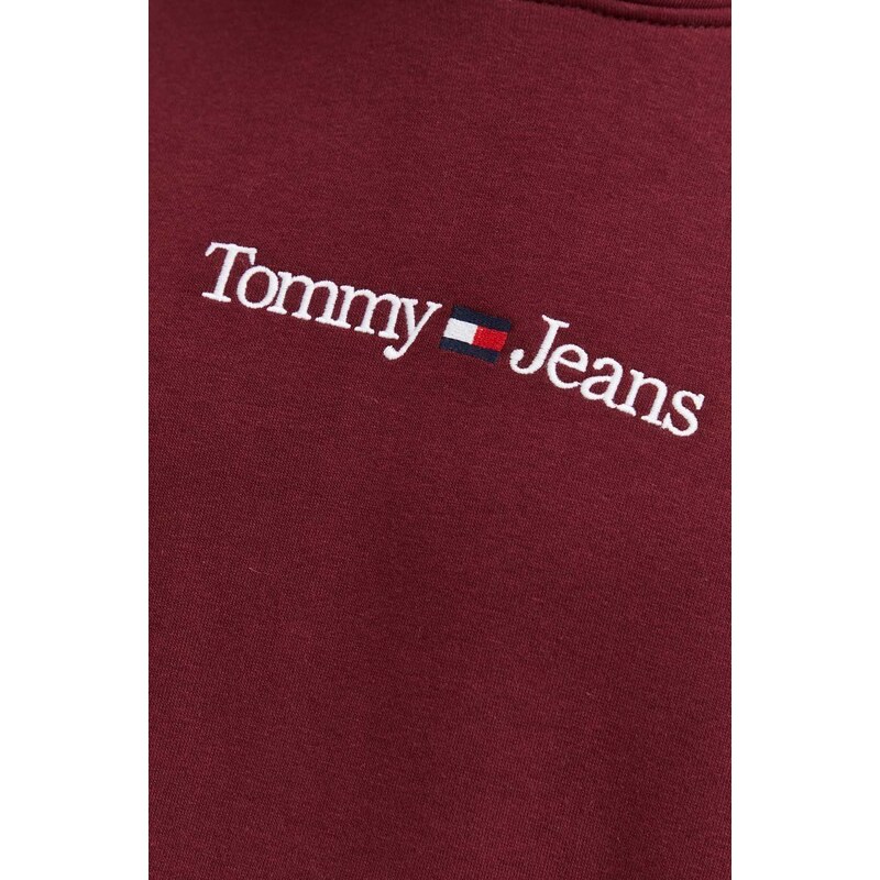 Mikina Tommy Jeans pánská, vínová barva, s kapucí, s aplikací