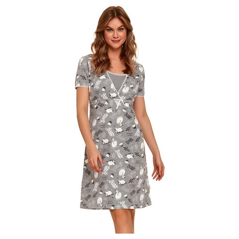 DN Nightwear Kojicí košilka Swan šedá s labutěmi 67950564