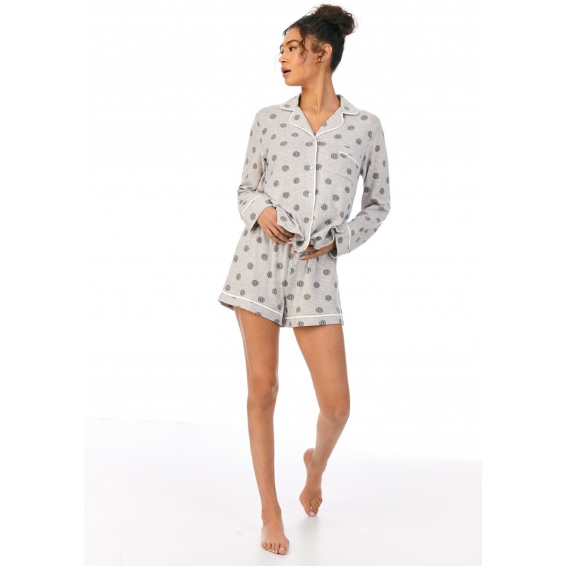 DKNY dámské teplé pyžamo - šedá