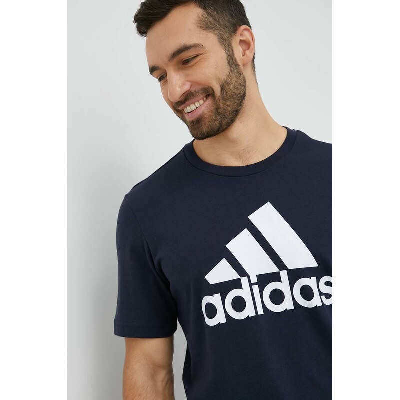 Bavlněné tričko adidas tmavomodrá barva, s potiskem, IC9348