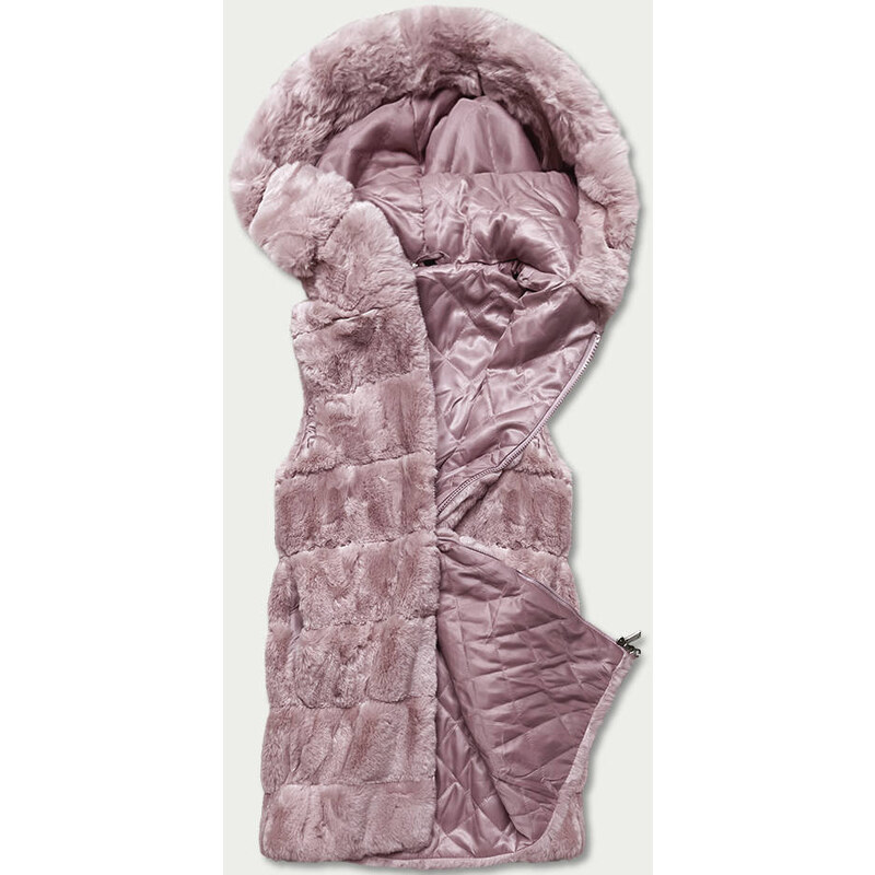 S'WEST Růžová kožešinová vesta s kapucí (BR8060-81)