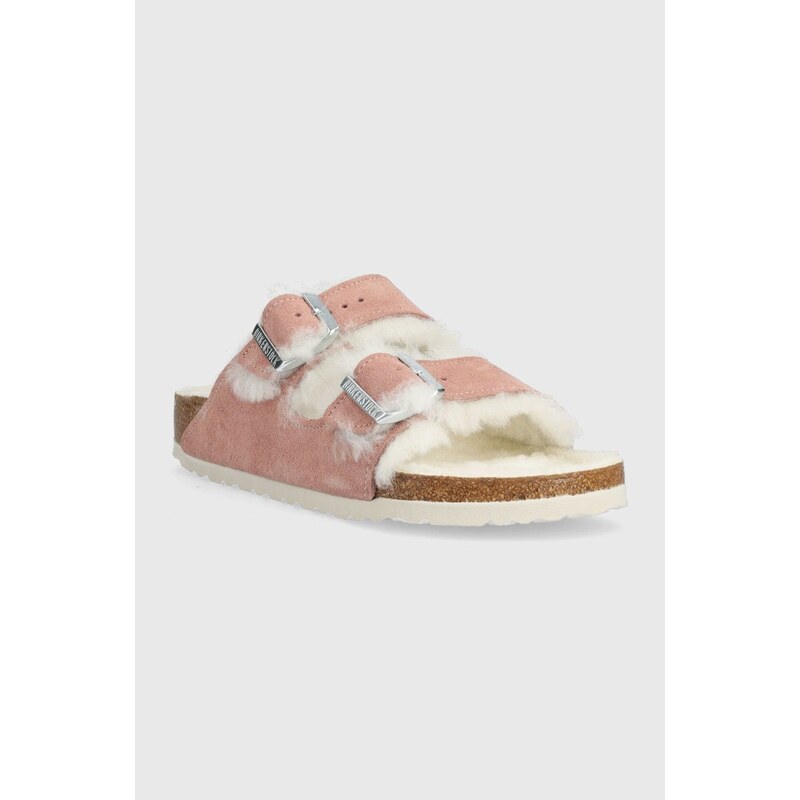 Semišové papuče Birkenstock Arizona Shearling růžová barva, 1023258