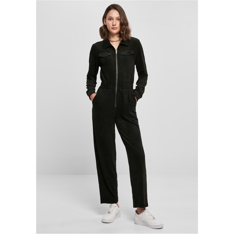 Urban Classics Dámský oblek Velvet Rib Boiler Suit černý