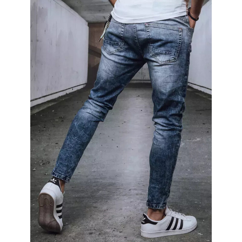 BASIC Tmavě modré děrované džíny se vsadkami Denim vzor