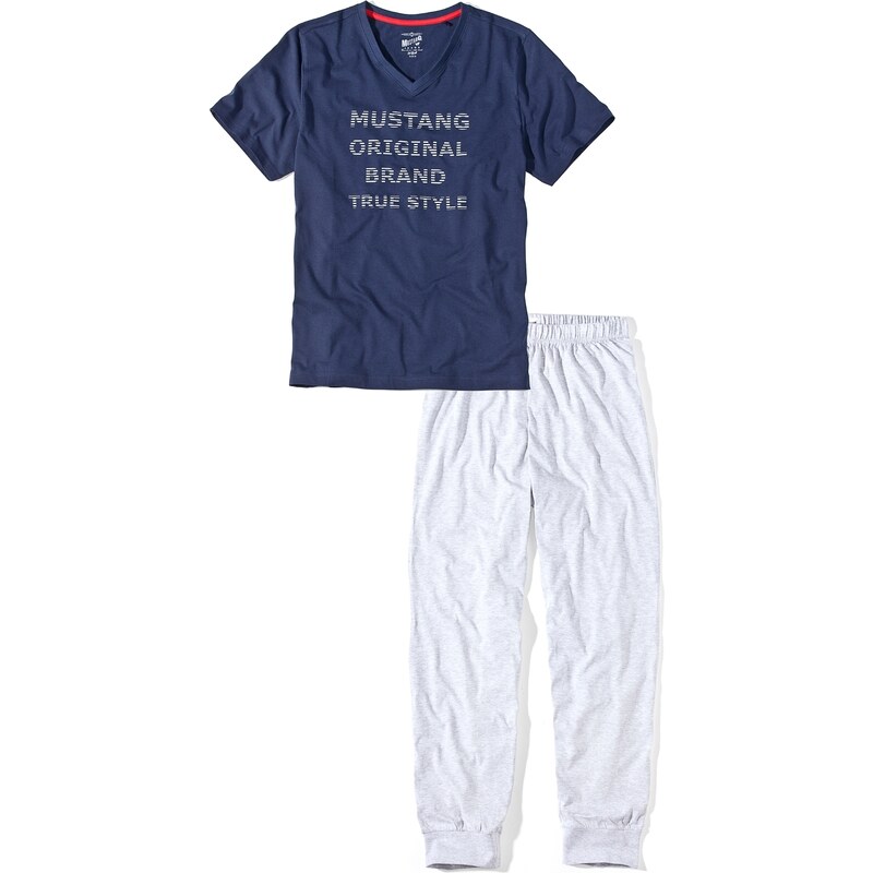 MUSTANG Pánské bavlněné pyžamo OLE modrá/šedivá - tričko + dlouhé kalhoty