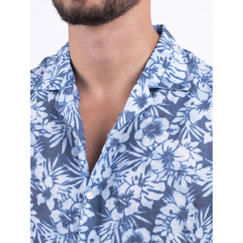 Panareha MAUI Linen Aloha Shirt blue