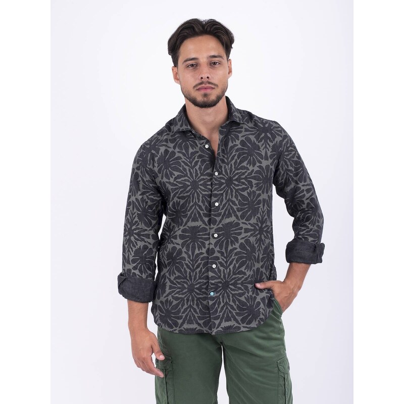 Panareha Men's Floral Linen Shirt ODESSA grey black