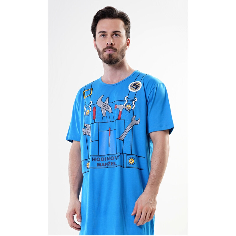 Cool Comics Pánská noční košile s krátkým rukávem Hodinový manžel, barva modrá, 100% bavlna