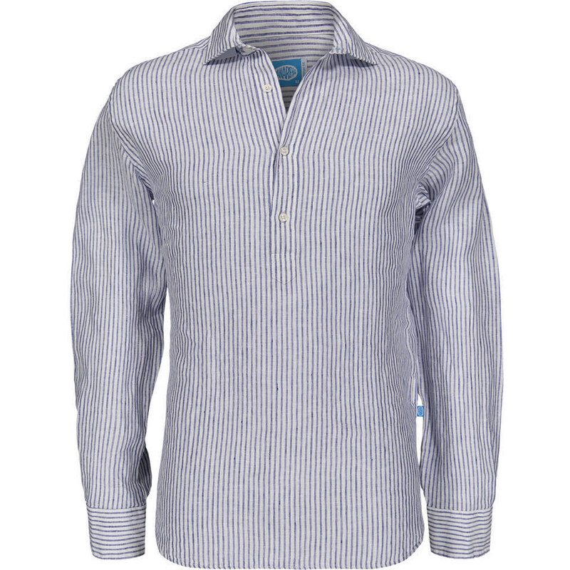 Panareha Men's Stripes Linen Popover Shirt SARDEGNA blue