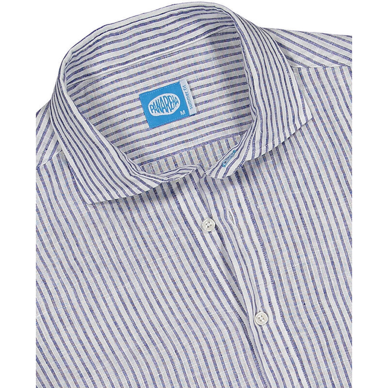 Panareha Men's Stripes Linen Popover Shirt SARDEGNA blue