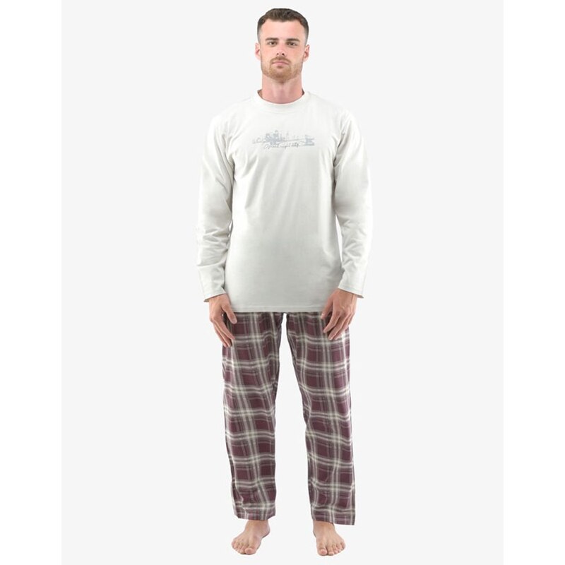 GINA Pánské dlouhé pyžamo s potiskem 79133P - sv. šedá, hypermangan