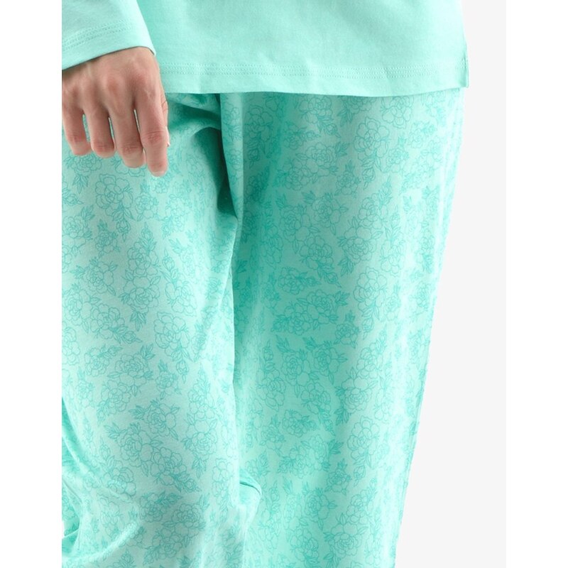 GINA Dámské dlouhé pyžamo se vzorem 19141P - peprmint akvamarín