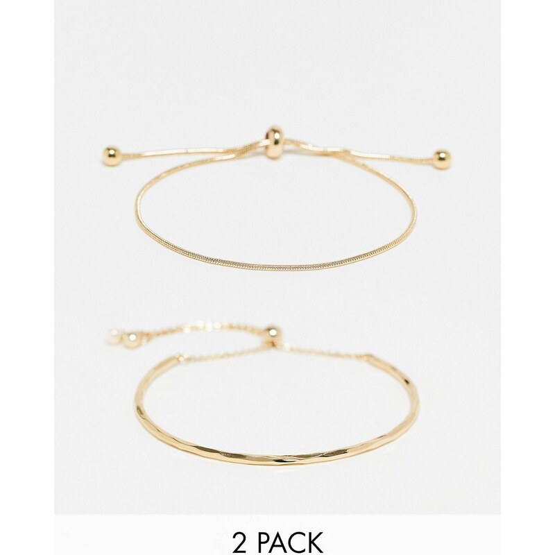 ASOS DESIGN pack of 2 bracelets with simple toggle detail in gold tone 100048714