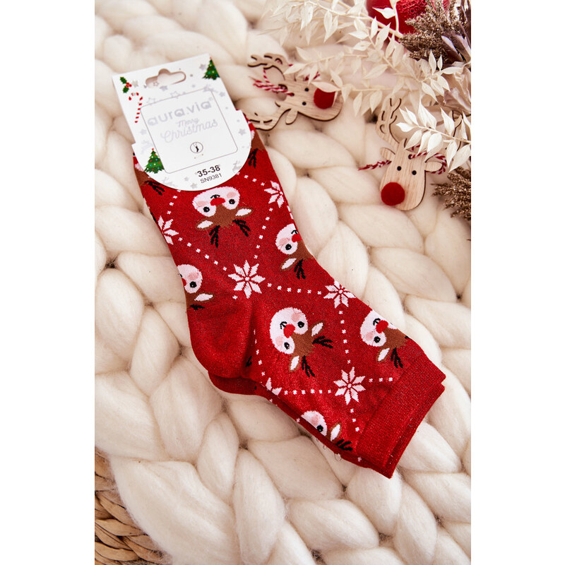 Kesi Dámské vánoční ponožky lesklé sobově Červené