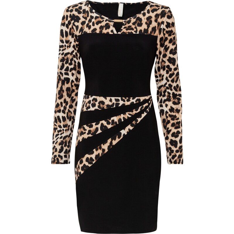 bonprix Žerzejové šaty s leopardím potiskem Černá