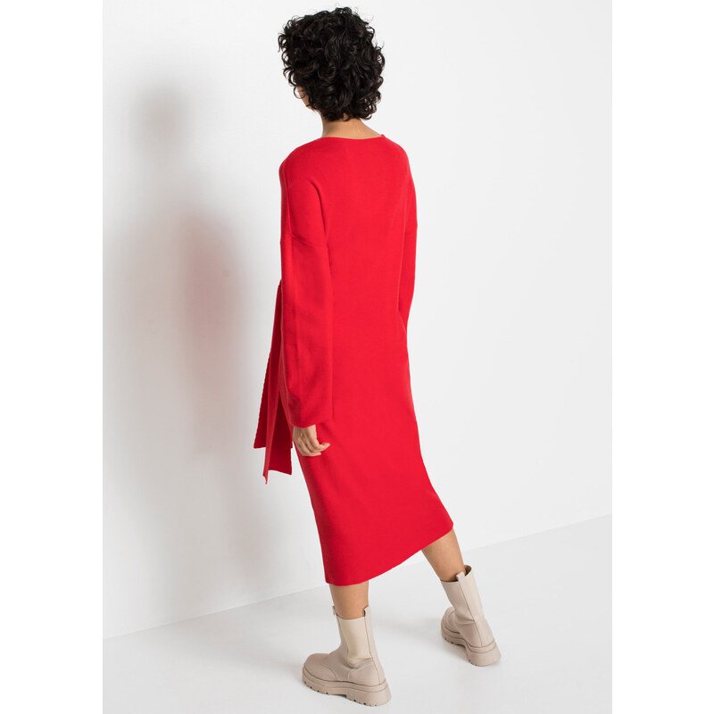 bonprix Pletené šaty v zavinovacím vzhledu Červená