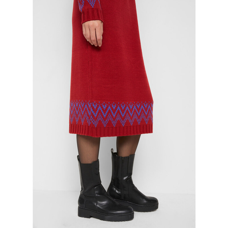bonprix Pletené šaty s norským vzorem Červená