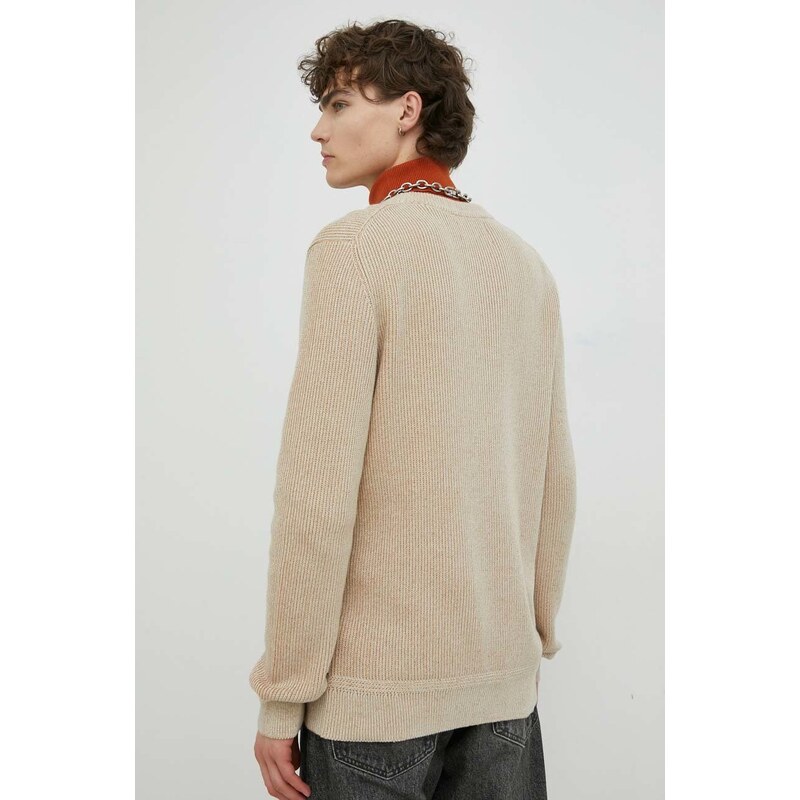bavlněný svetr Marc O'Polo pánský, béžová barva
