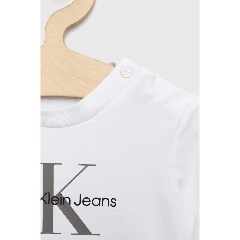 Dětské tričko s dlouhým rukávem Calvin Klein Jeans bílá barva, s potiskem