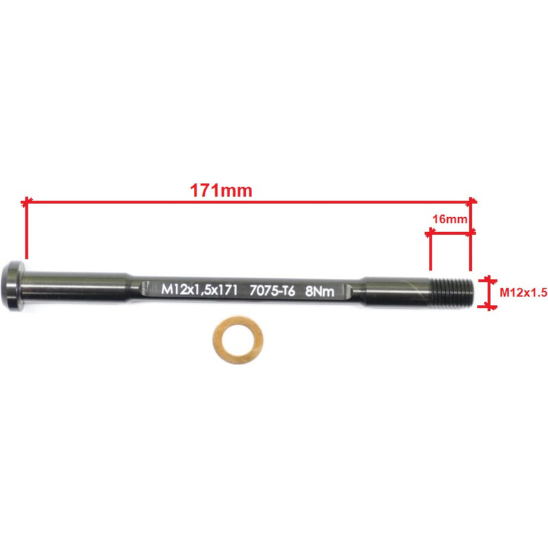 - Pevná osa náboje Alu CNC Superlight ,zadní 12mm x 1,5 - 16mm, délka 171mm