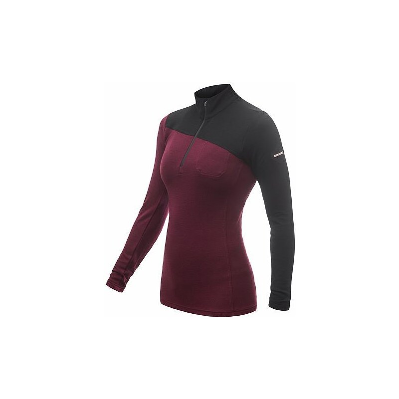 SENSOR MERINO EXTREME dámské triko dl.rukáv zip port red/černá