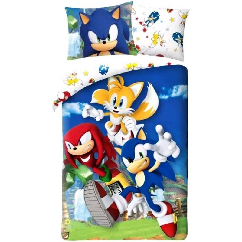 Halantex Souprava ložního povlečení Ježek Sonic - 100% bavlna - 70 x 90 cm + 140 x 200 cm