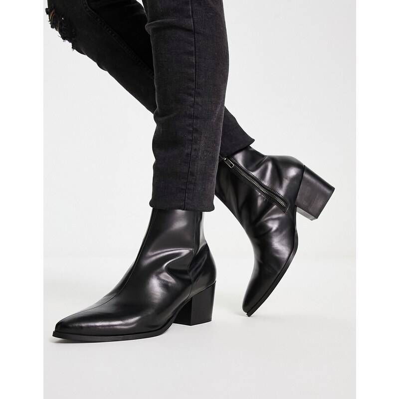 ASOS DESIGN heeled chelsea boots with pointed toe in black
