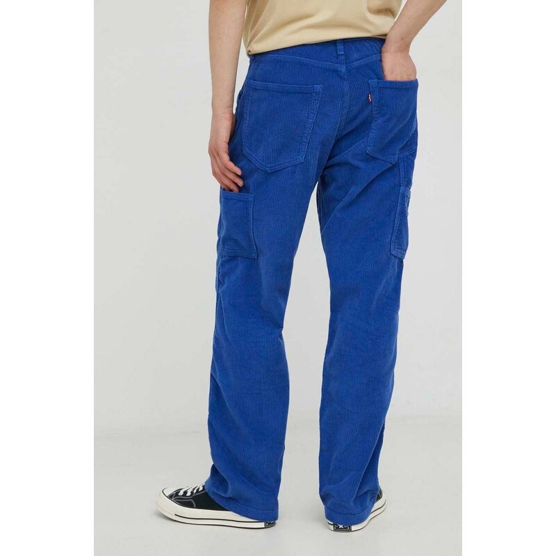 Manšestrové kalhoty Levi's pánské, modrá barva, ve střihu cargo